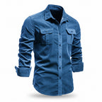 Chemise homme en lin bleu gris style casual