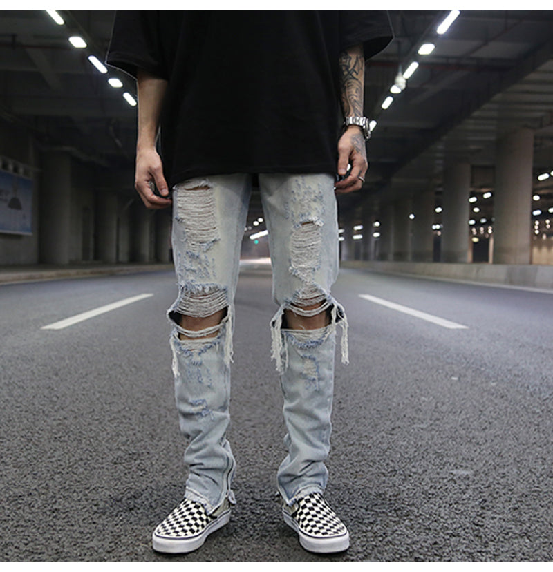 
Jean homme déchiré style oversized bleu clair